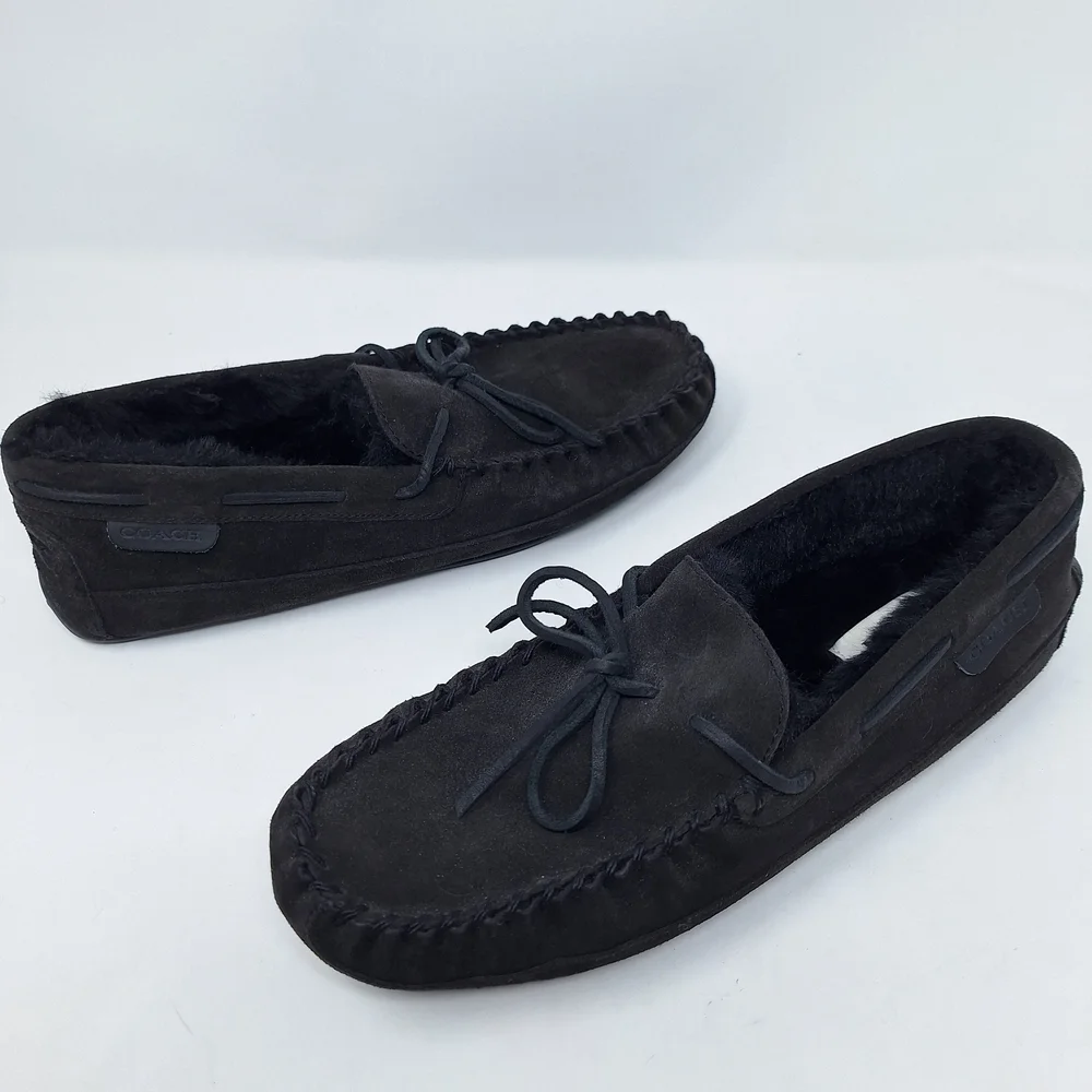 Coach Black Suede Faux Fur Lined Slippers